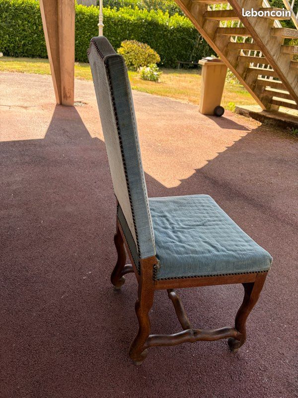 Chaise Louis XIII os de mouton velours bleu (image 7)