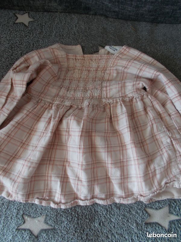 Haut smoké fille 9 mois beige rosé "tape à l'oeil" (image 1)