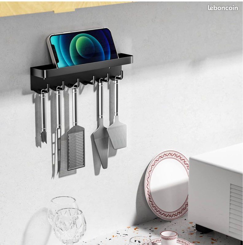 Porte-clés Mural Sans Perçage - 6 Crochets + étagère - Rangement Entrée Ou Cuisine