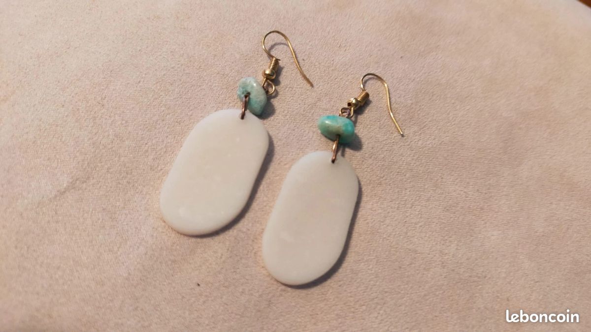 Boucles D'oreilles En Or Blanc 18 Carats Avec Pâte Turquoise - Dormeuses, Marque Produzione Orafa Aretina, Neuves