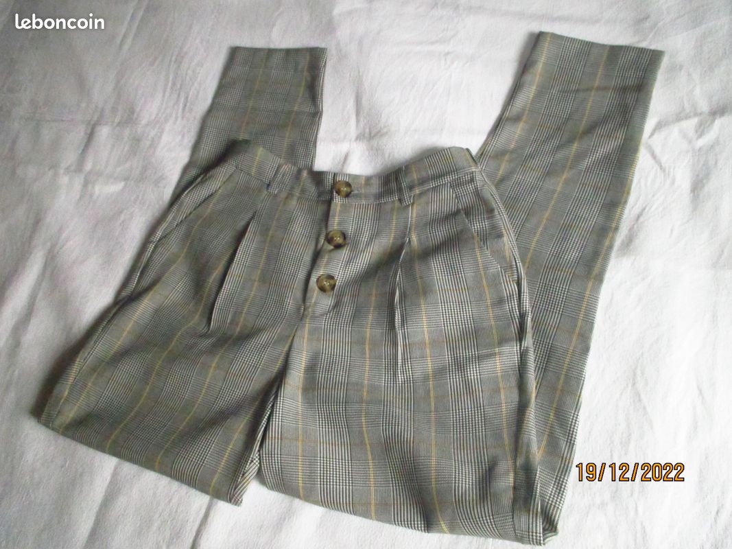ELEGANT PANTALON DROIT à motifs PRINCE DE GALLES T.38 NEUF (image 1)