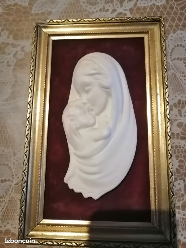 Cadre en stuc représentant vierge et l enfant en marbre (image 2)