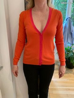 Cardigan orange et rose Uniqlo (image 1)