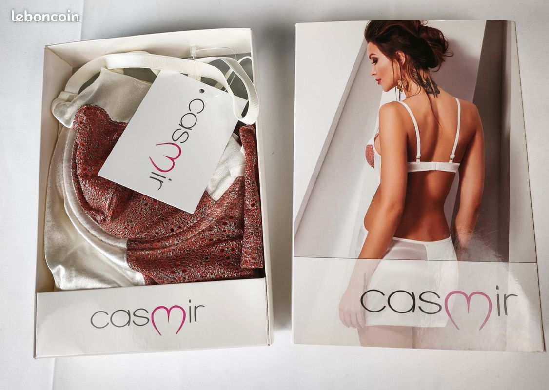 Nuisette satinée chic & raffinée + String assorti – Blanc Nacré & Rose Poudré – Neuf - Tailles S/M 36-38 et L/XL 40-42 (image 5)