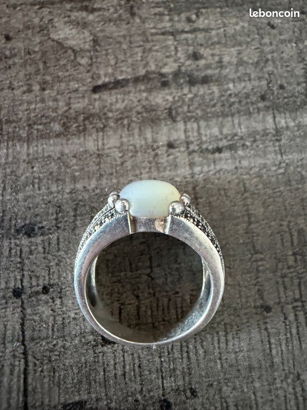 Anneau mixte en argent 925 et 6 bandes de Nacre blanche