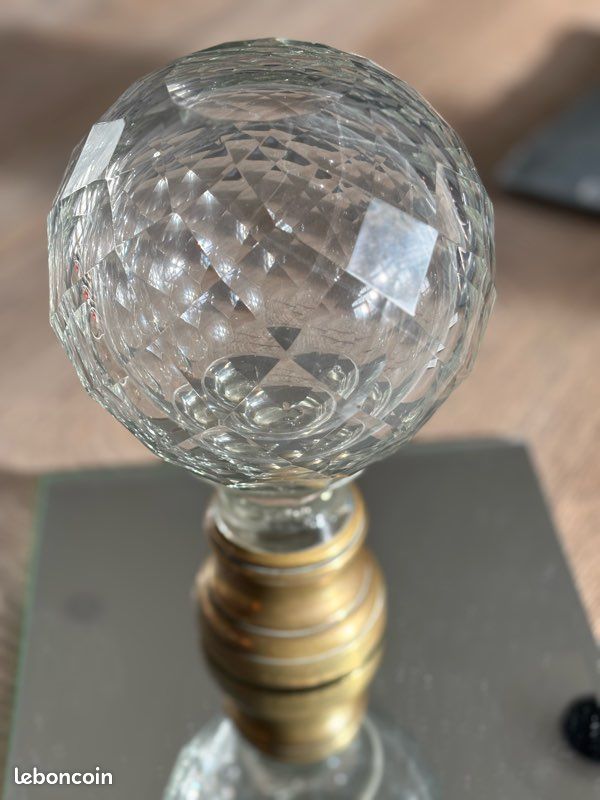 Ancienne Boule D’escalier En Verre à Facettes Et Laiton – Style Rétro 1940-1960, 4 Cm