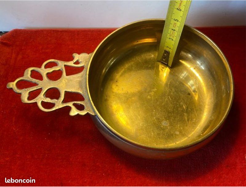Ancien bol à porridge en métal doré (image 9)