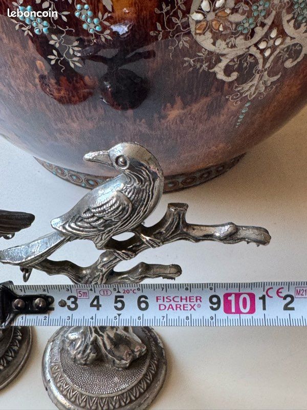 Réchaud Ancien En Verre Et Métal Argenté - Motif Oiseaux - Collection Vintage