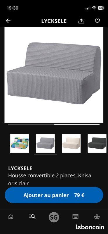 Housse Ikea Lycksele knisa gris clair (image 1)
