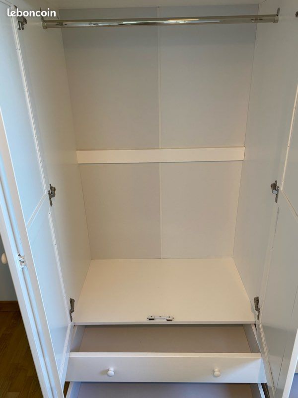 Armoire penderie-lingère Harold pin massif blanc 3 portes + tiroirs - Très bon état (image 5)