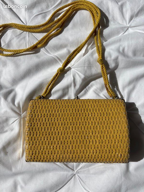 Sac à main jaune vif en rotin💛vintage années 60 (image 1)