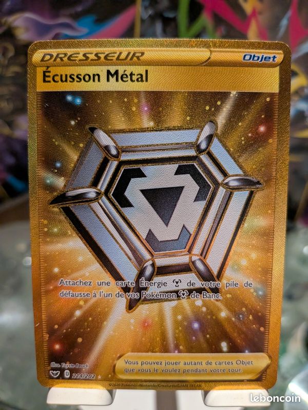 gold metal saucer pokemon card 214/202 Secret Rare Sword And Shield Pack Fresh Attach a Metal Energy card from your discard pile to 1 of your Benched Metal Pokemon Pokemon Card Metal Saucer UR
