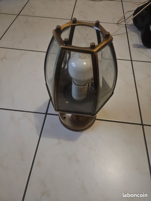 Ancienne lanterne en bronze/laiton et verre – luminaire vintage (image 3)