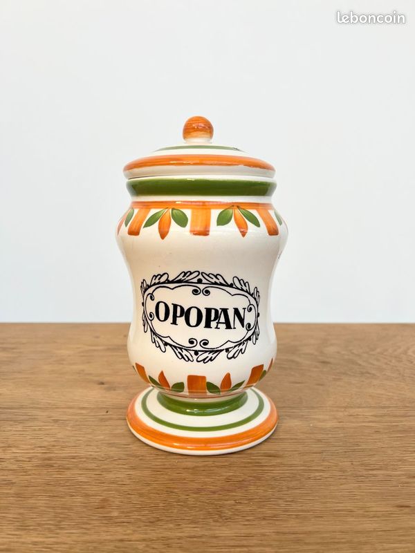Pot D'apothicaire Vintage En Céramique Peint à La Main - Motif Menthe 21cm