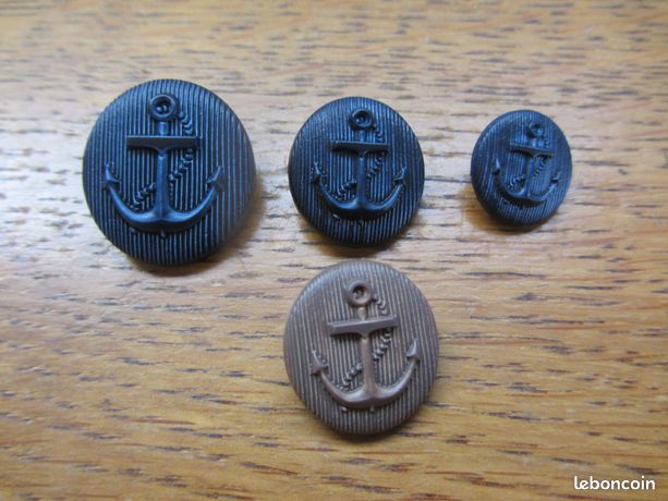 Lots de 10 boutons haut de gamme Ancre marine en relief en 2 couleurs et 3 tailles et fabriqués en France - Loisirs créatifs