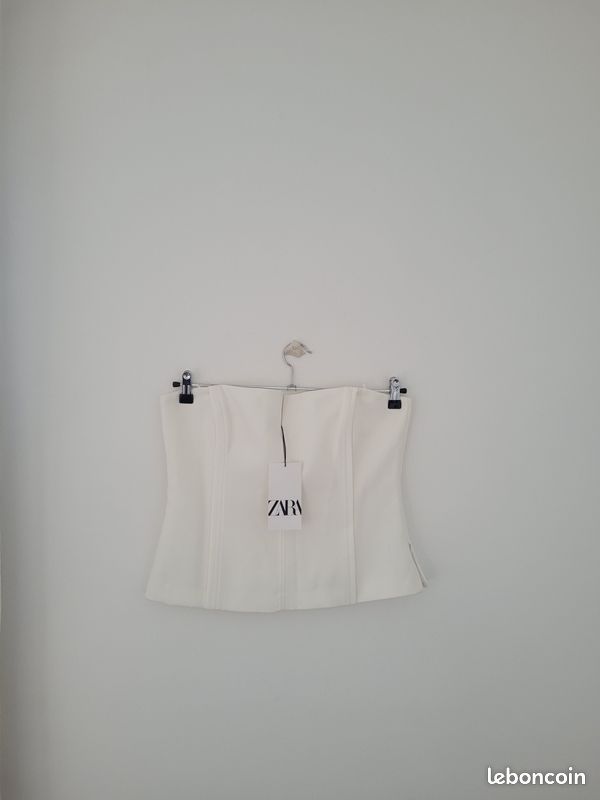 Chemisier Zara Blanc En Coton - Col élégant, Manches Volants Taille 38 - Neuf Avec étiquettes