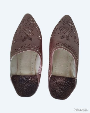 Babouche cuir semelle plastique Marrakech Daaykal, fait main T:40