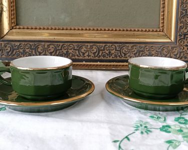 Lot De 2 Tasses à Café Arcopal Vert Amande Irisé – Lignes Dorées Vintage