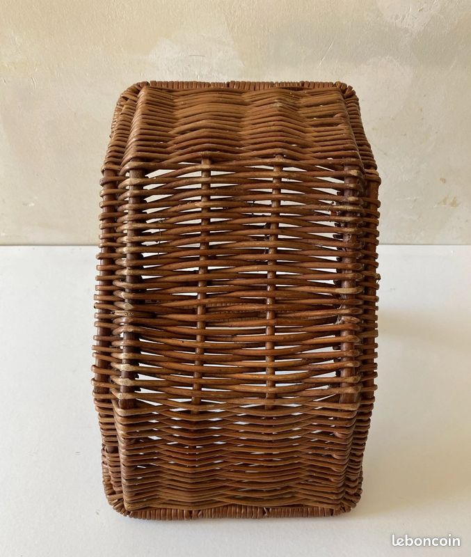 Beau Panier Ancien En Osier Français - 35x28x26cm - Années 1950