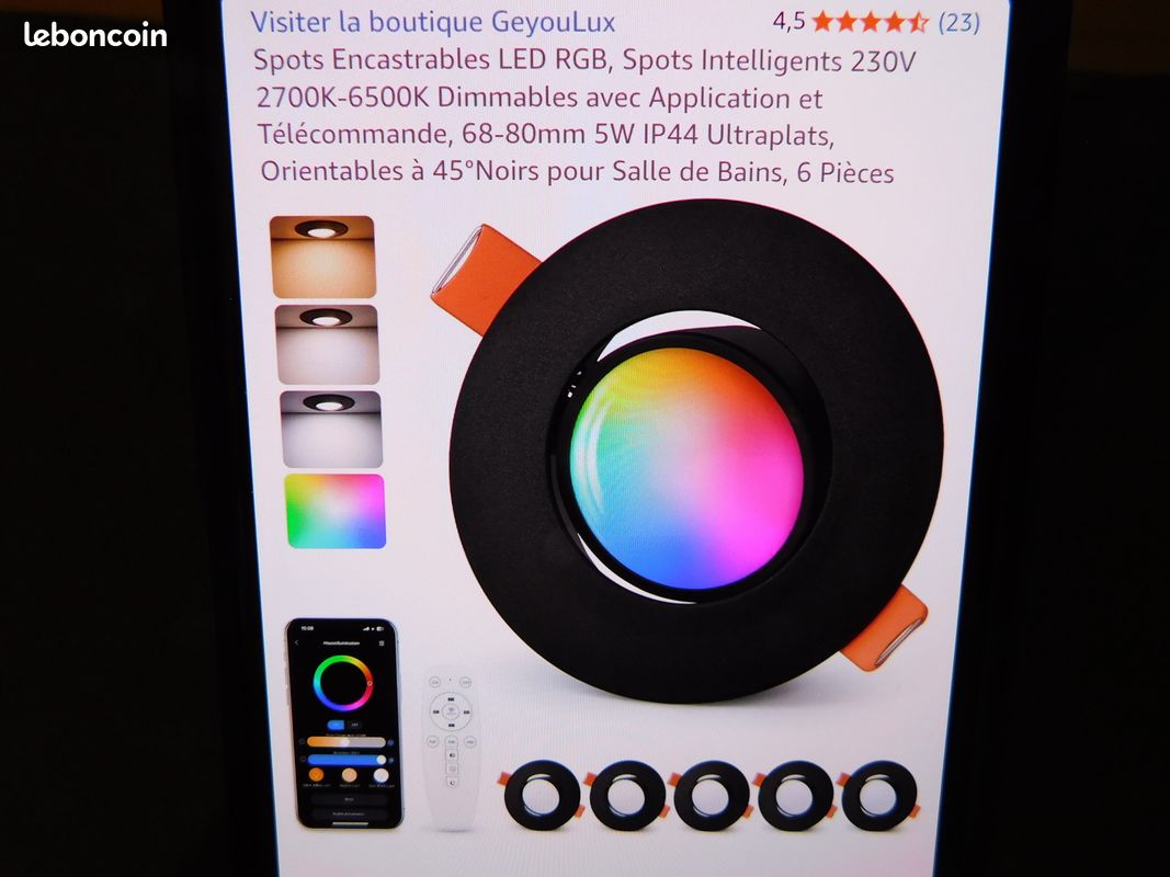 Spot LED Encastrable Orientable RGB Couleur Changement Spots LED Encastré 5W(équivalent 50W) Blanc Froid 6000K Plafonnier Encastré Télécommande Dimmable Métal Rond Brossé (lot De 6