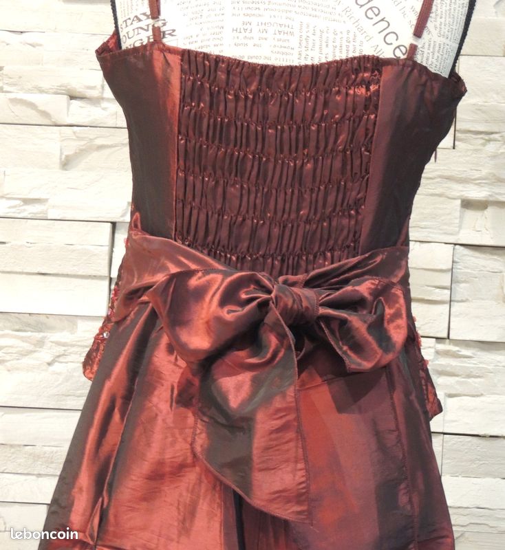 Robe longue imitation 2 pièces bordeaux taille S (34/36) (image 5)