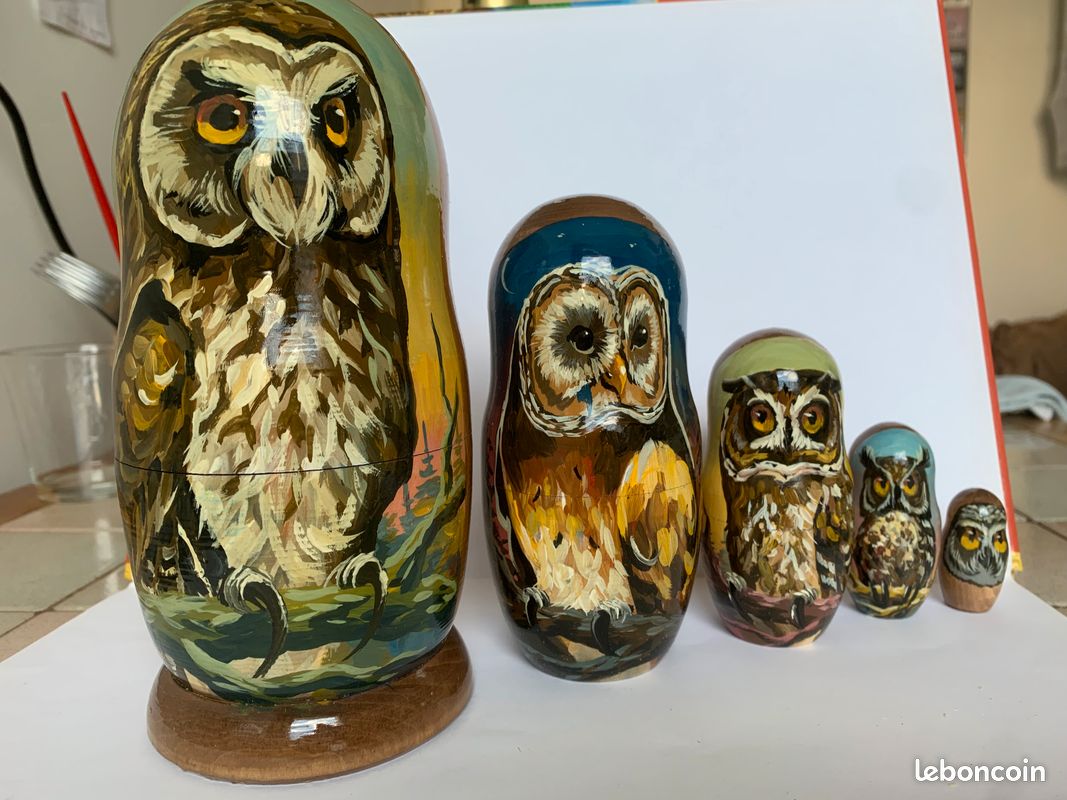 Mini Poupées Russes Emboîtables Avec Des Oiseaux Peinte A La Main / 5