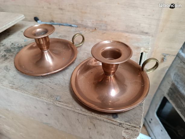 Bougeoir En Cuivre Avec Poignée - Religieux Saint-Christophe