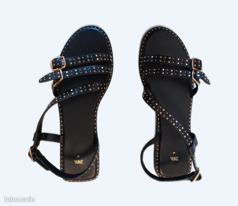 Sandales à Lanières Zara Pour Femme - Bleu - Dessus En Daim - Neuf Sans Boîte