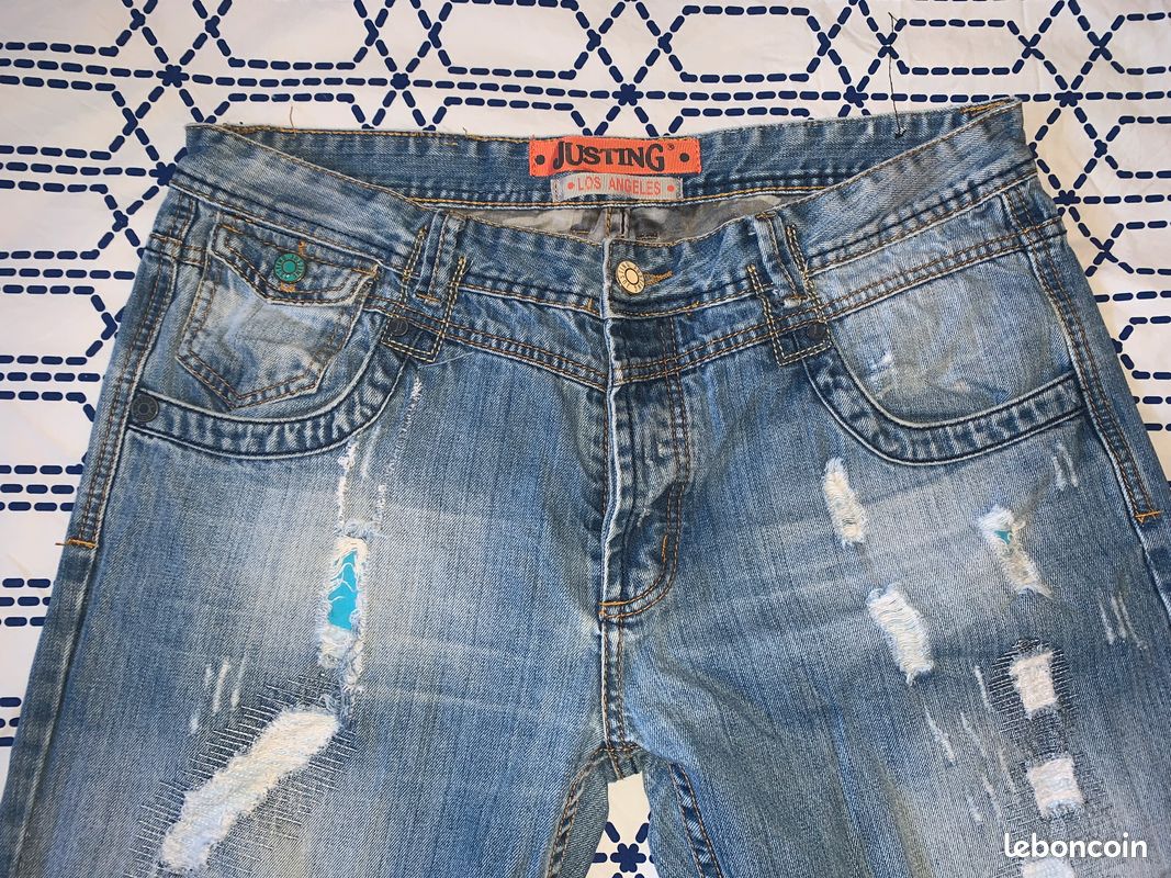 Justing jeans bleu Los Angeles W38 pré-déchiré avec empiècement de tissu (image 13)
