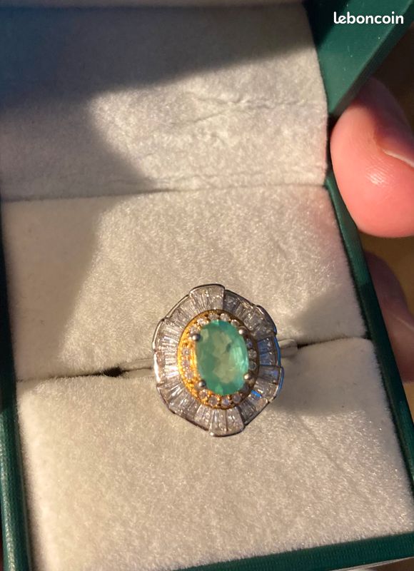 Bague Fiançailles émeraude Naturelle Octogone - Argent 925 - 2,75 Carats - Faite Main