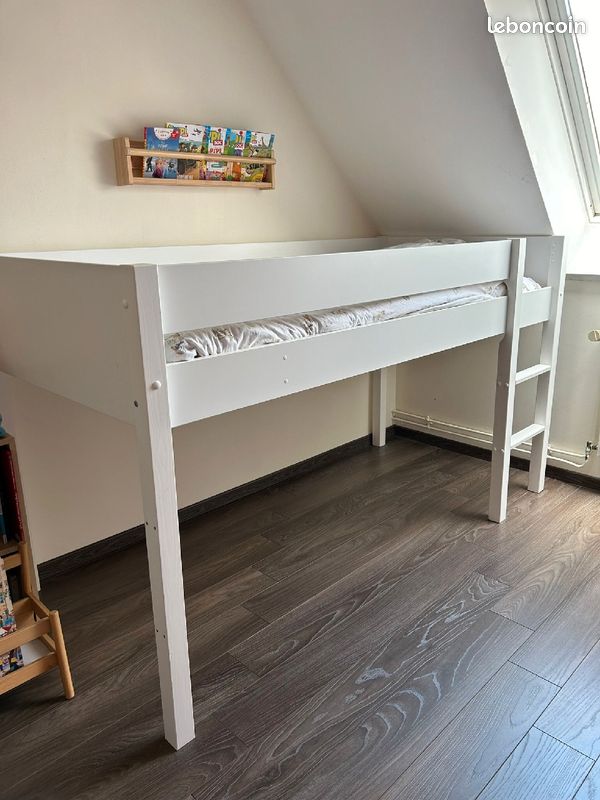 Lit surélevé enfant 90X200 blanc (image 2)