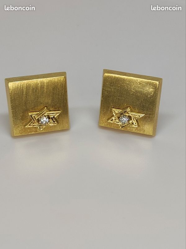 Boutons De Manchette Anciens – Or Jaune 14 Carats – Pierre De Sang Polie – Occasion TBE