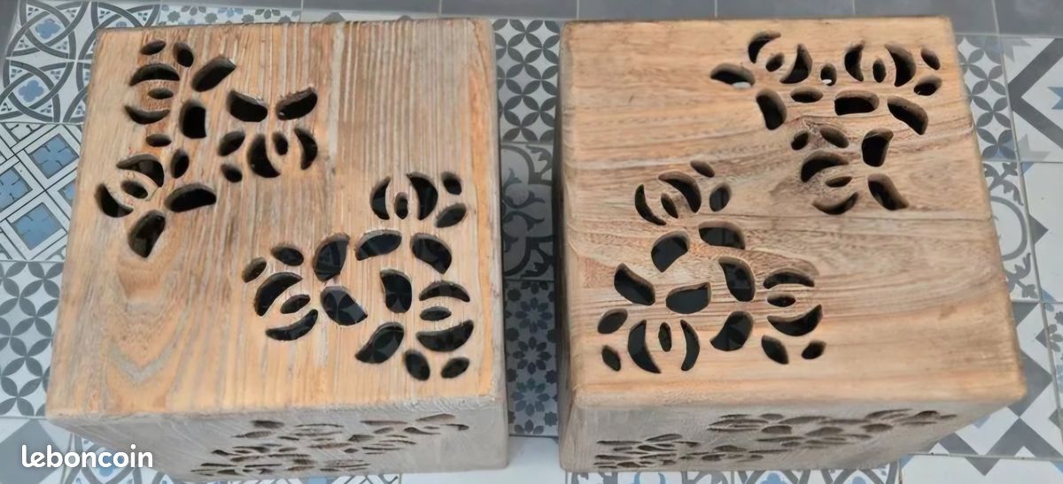 Tables basses tabourets cubes paulownia lot de 2 (image 2)