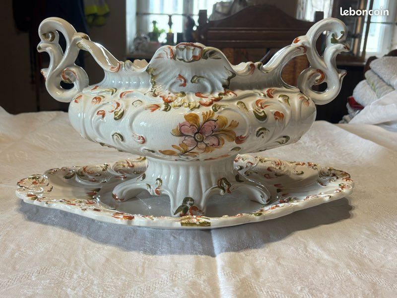 Titre : Coupe centre de table + plateau en céramique – Bassano Italie – style baroque (image 1)