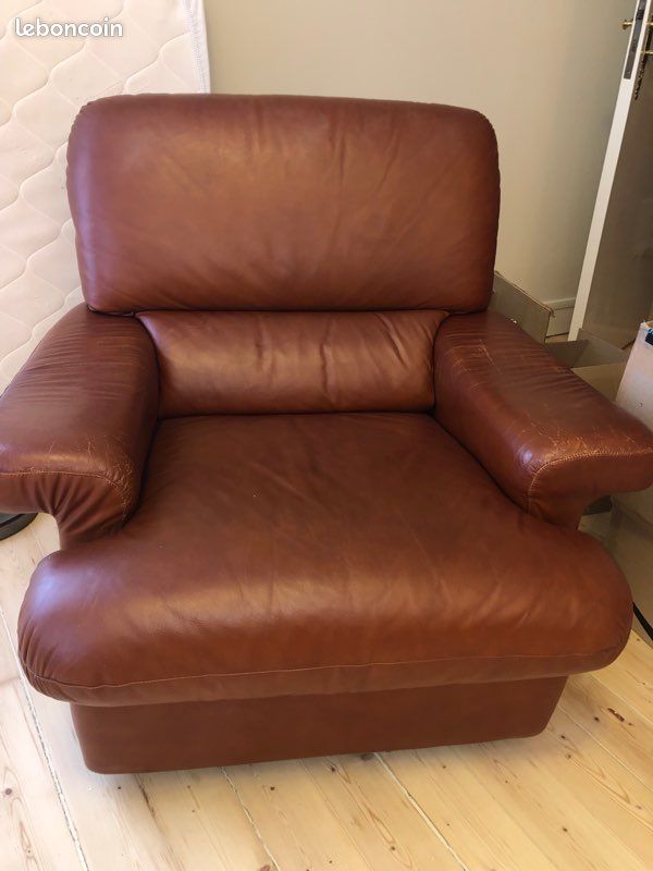 Canapé + 2 fauteuils en cuir véritable (image 2)