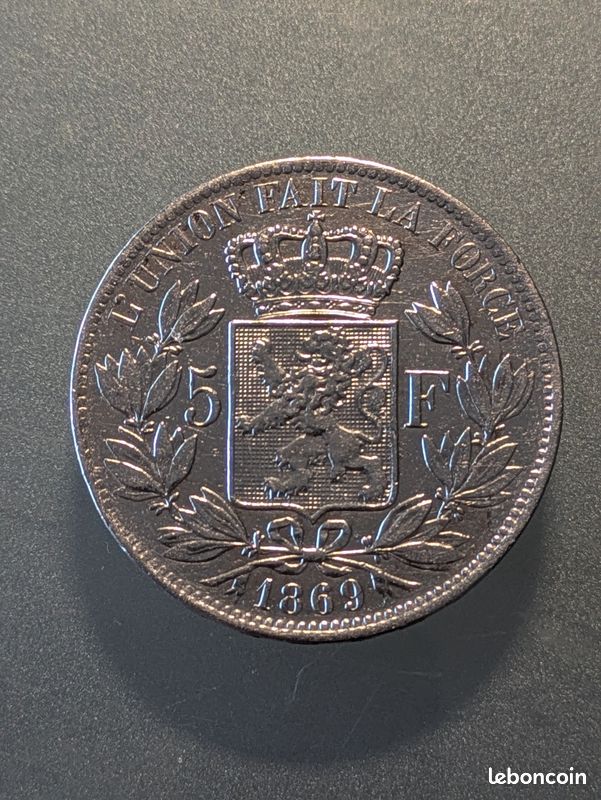 Piece 5 francs Leopold II 1869 (image 2)