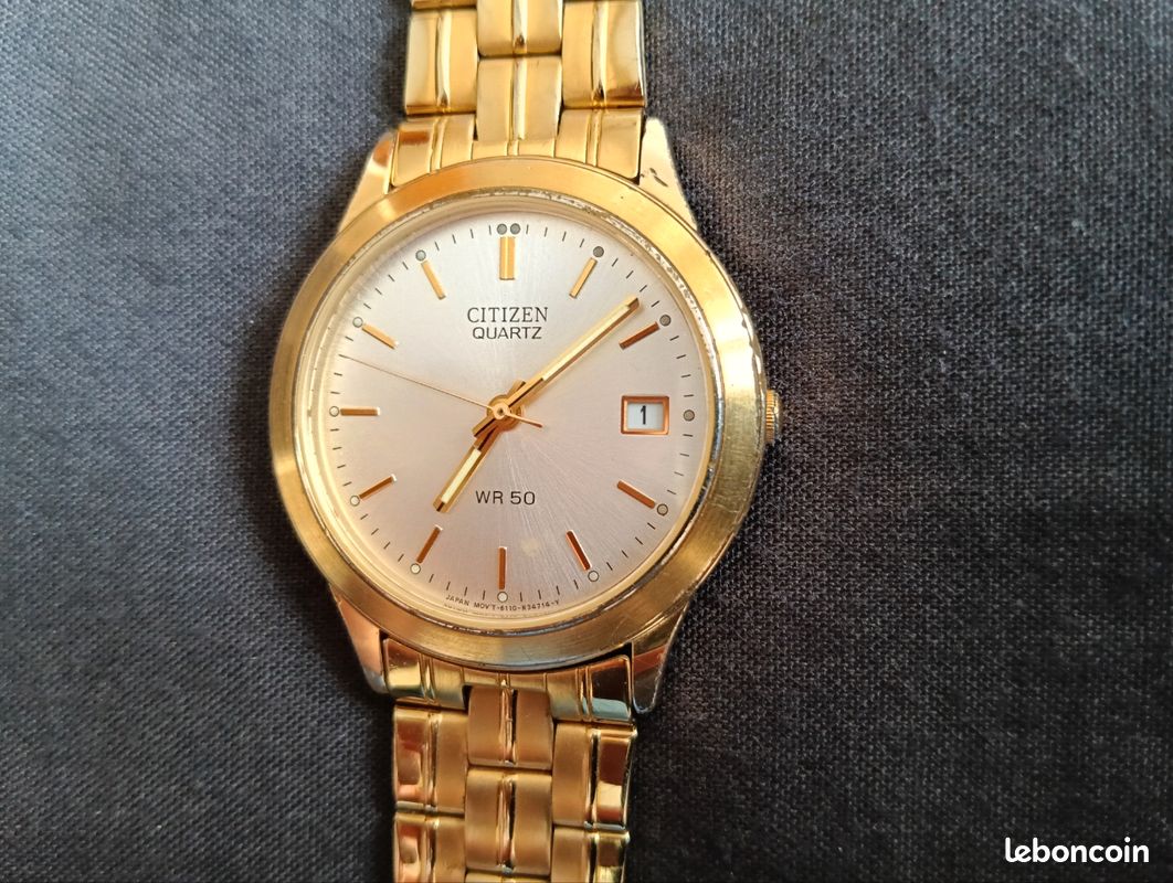 Montre Homme CITIZENS QUARTZ - Cadran Et Bracelet Or - Acier Inoxydable - Occasion