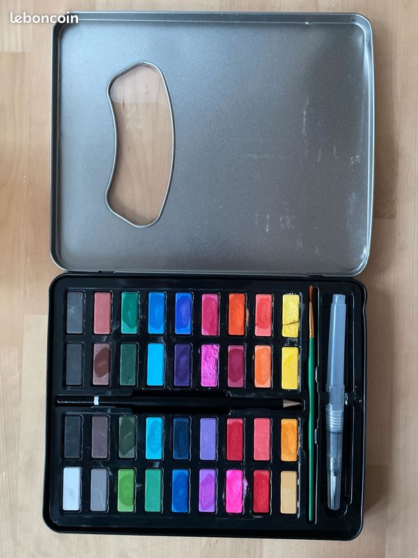 Artme Palette de peinture aquarelle métallique avec pinceau d'artiste – 36 couleurs vives
