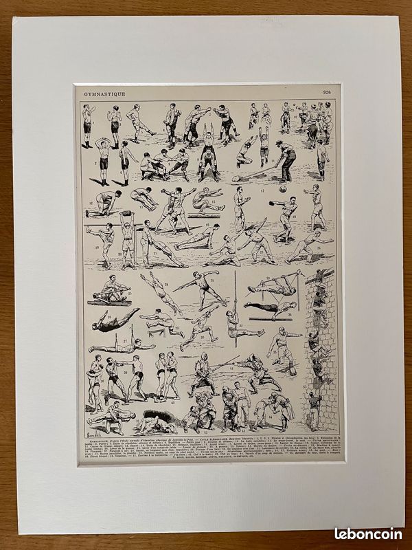 Planche illustrée vintage sur la gymnastique - 1930 - Décoration