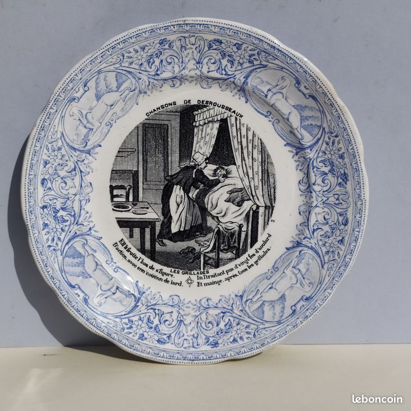 Assiette illustrée Chanson de Desrousseaux les grillades - Digoin Sarreguemines (image 1)