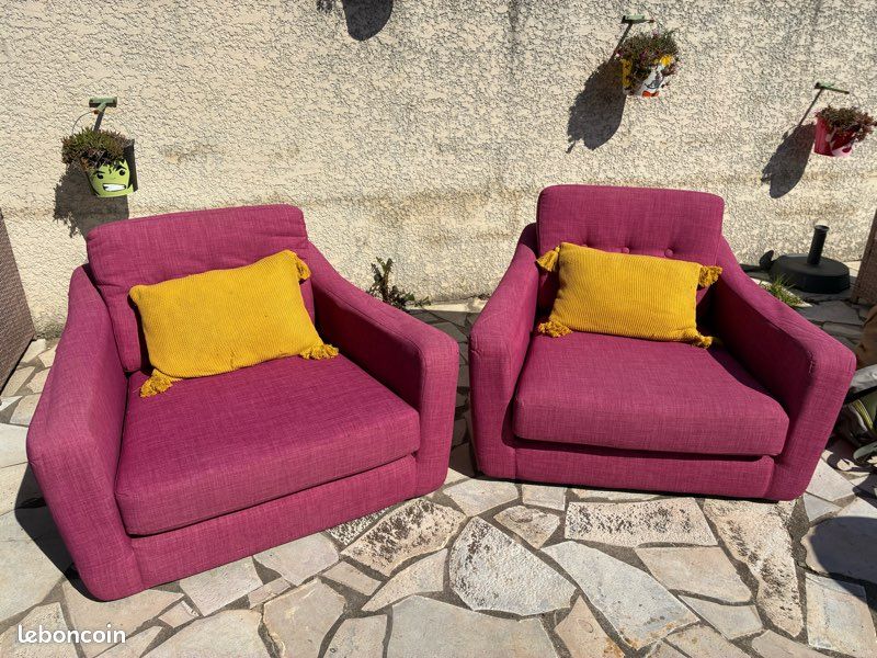 Lot 2 grands fauteuils tissu fuchsia style lounge (image 5)