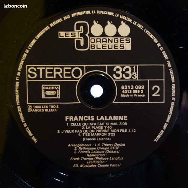 Disque vinyle 33 tours Francis Lalanne – 2e Album (image 3)