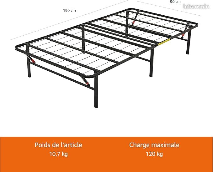 Amazon Basics Cadre de lit pliable - Montage sans outil - Rangement sous le lit , Lit simple, 90 x 190 x 35.5 cm, Noir (image 2)