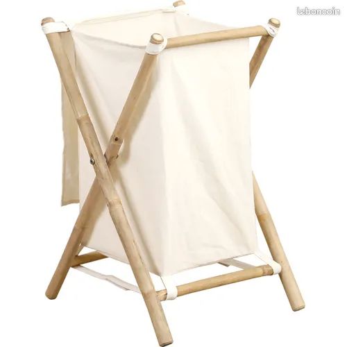 NEUF (emballé), Panier pliable en bambou et lin, multi-usages: pour salle de bain ou coffre à jouets chambre, H.60 x L.39.5 x l.38cm, capacité 100L (image 2)