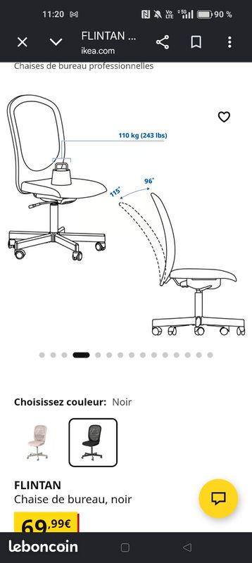 Chaise de bureau ikea fauteuil flintan (image 2)
