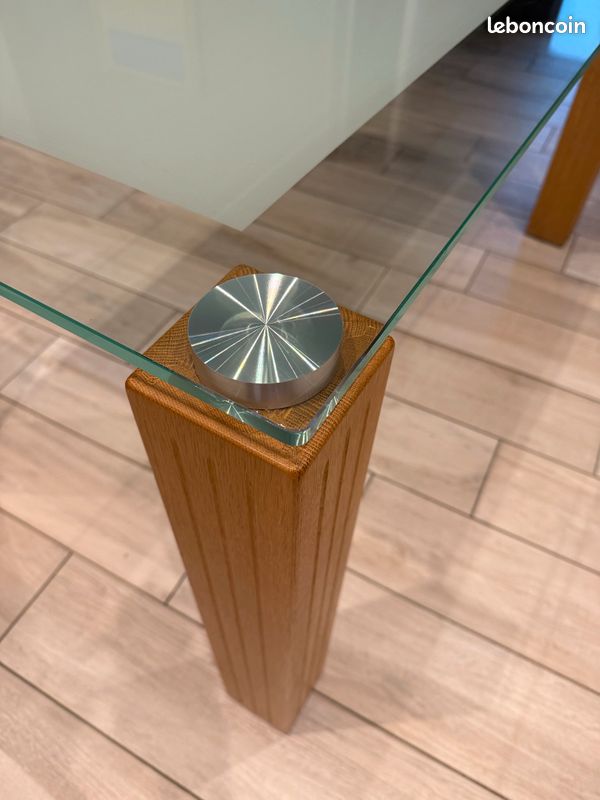 Belle table à manger en verre et chêne (image 4)