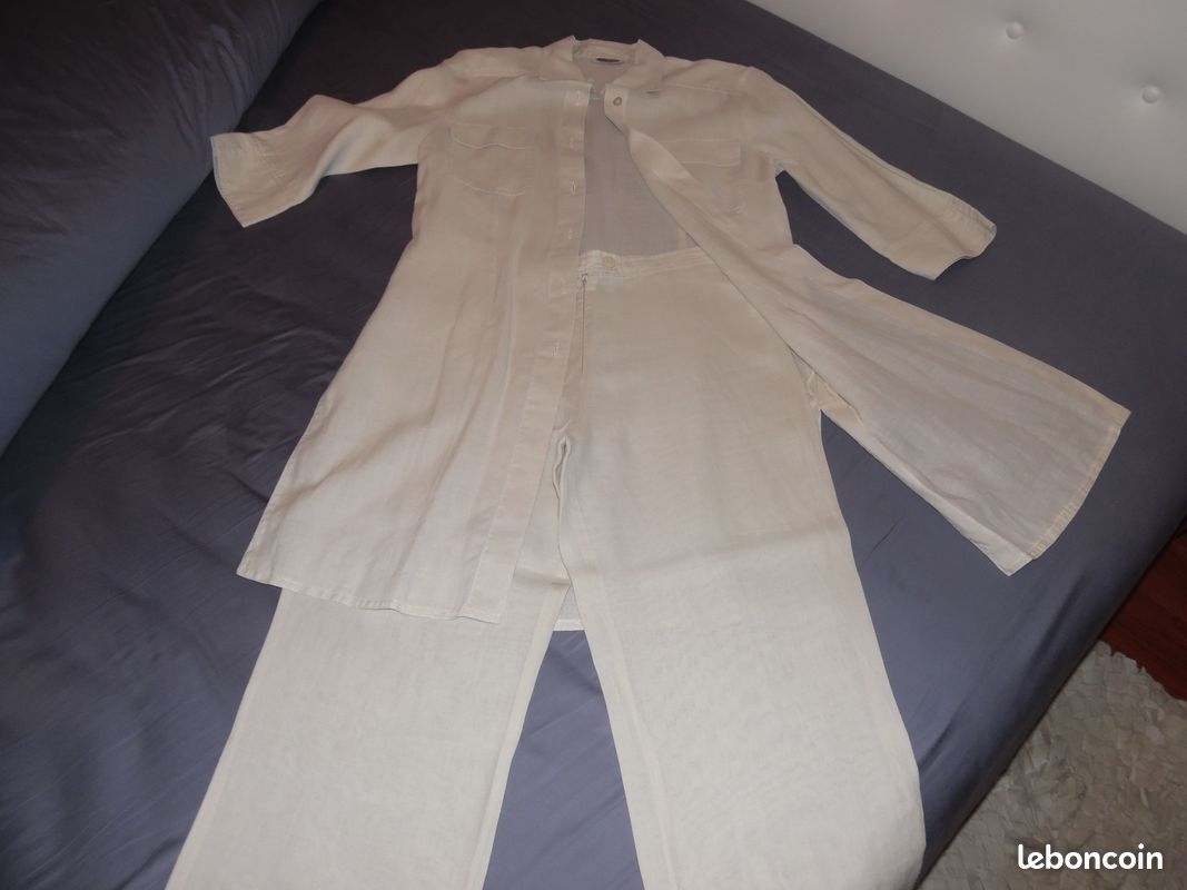 Ensemble pantalon + chemise longue en lin (image 1)