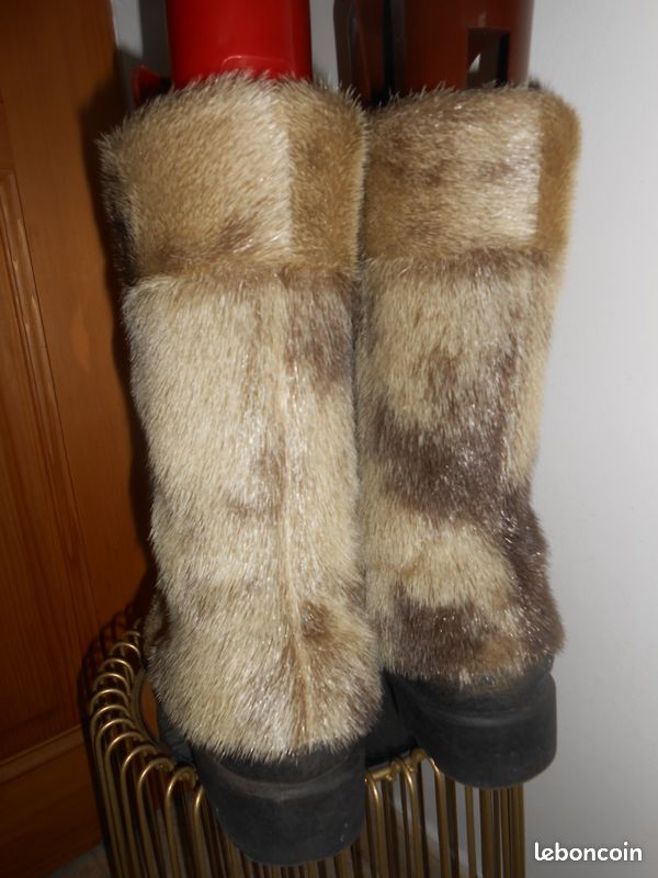Bottes De Neige Nanouk Vintage - Fourrure, Après-Ski Montagne - Pointure 9 (Femme) - Beige