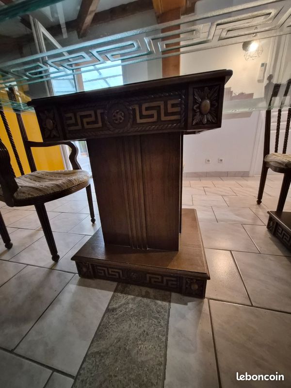Table bois plateau verre gravé+6 chaises et 2 fauteuils (image 4)