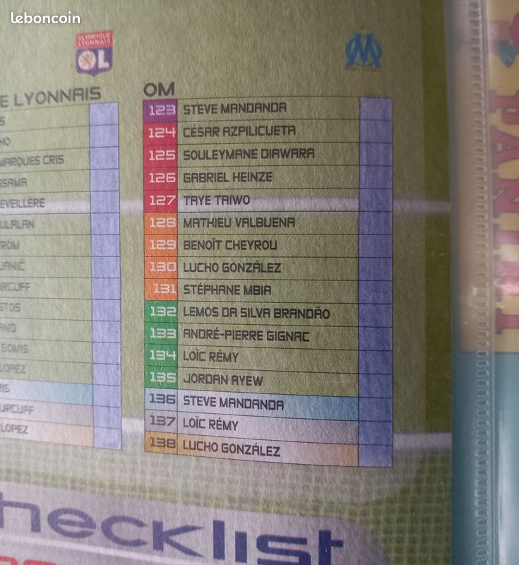 Team équipe complète de l'OM Olympique de Marseille Adrenalyn XL